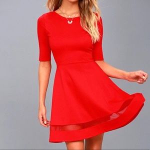 LULU’S RED SHORT SLEEVE SKATER DRESS